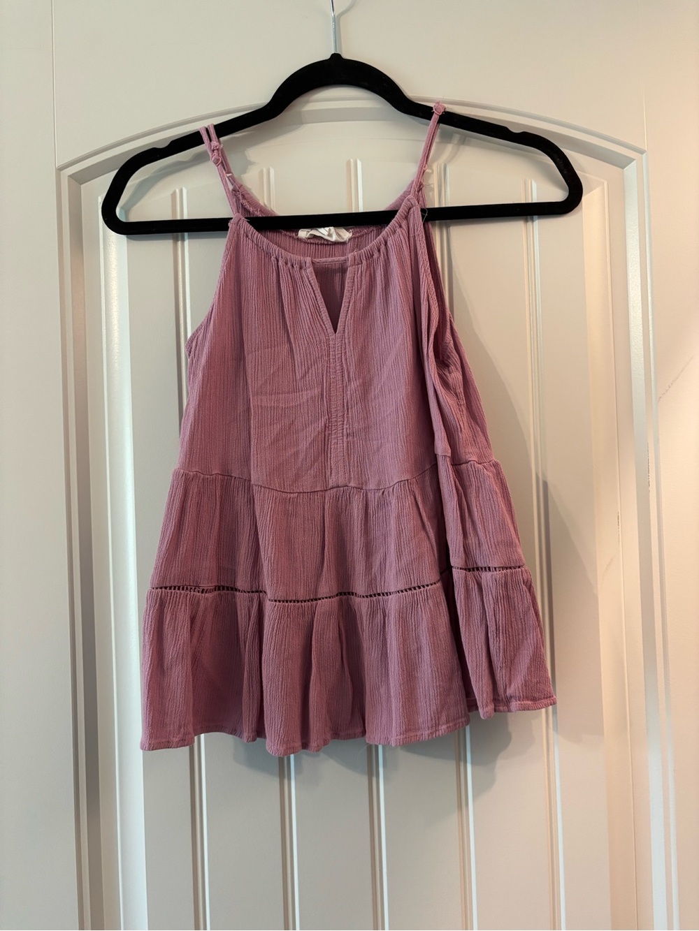 Pink Rose Mauve Tiered Spaghetti Strap Blouse